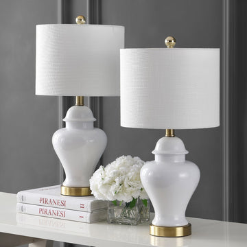 Qin 22" Ceramic/Iron Classic Cottage LED Table Lamp - JONATHAN Y